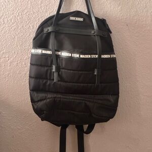 Steve Madden Black Quilted Logo-Trim Backpack